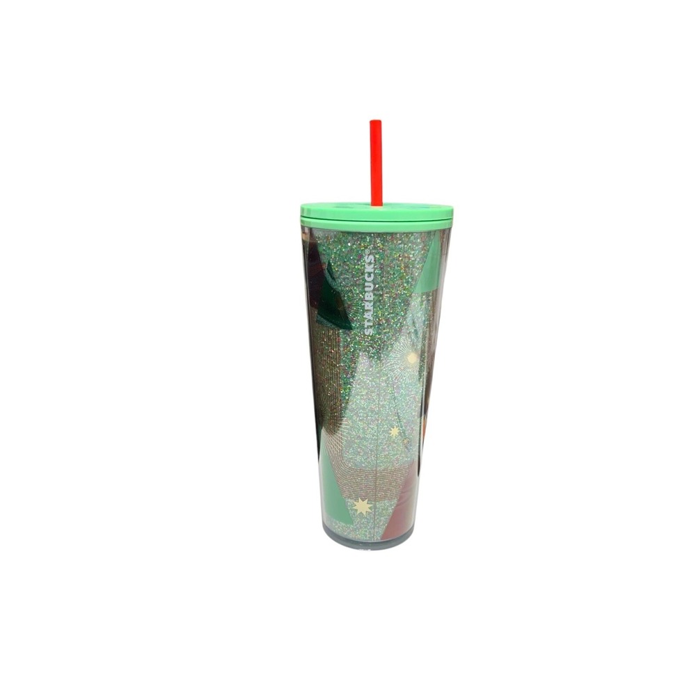 Starbucks Exclusive 2020 Glitter Christmas Tree Green 24 oz Cold Cup Tumbler NWT